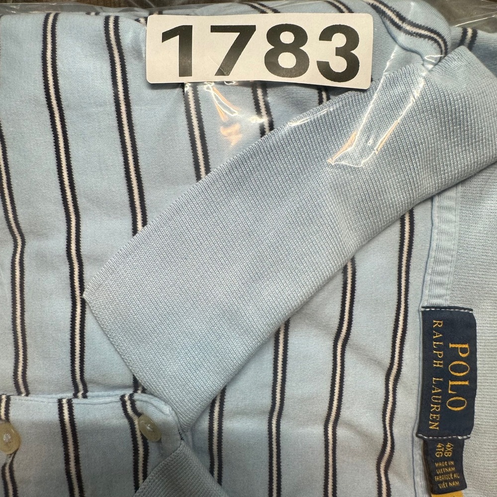 Polo Ralph Lauren Mens Striped Polo Shirt 4XB Light Blue Black White Pony - Picture 8 of 8